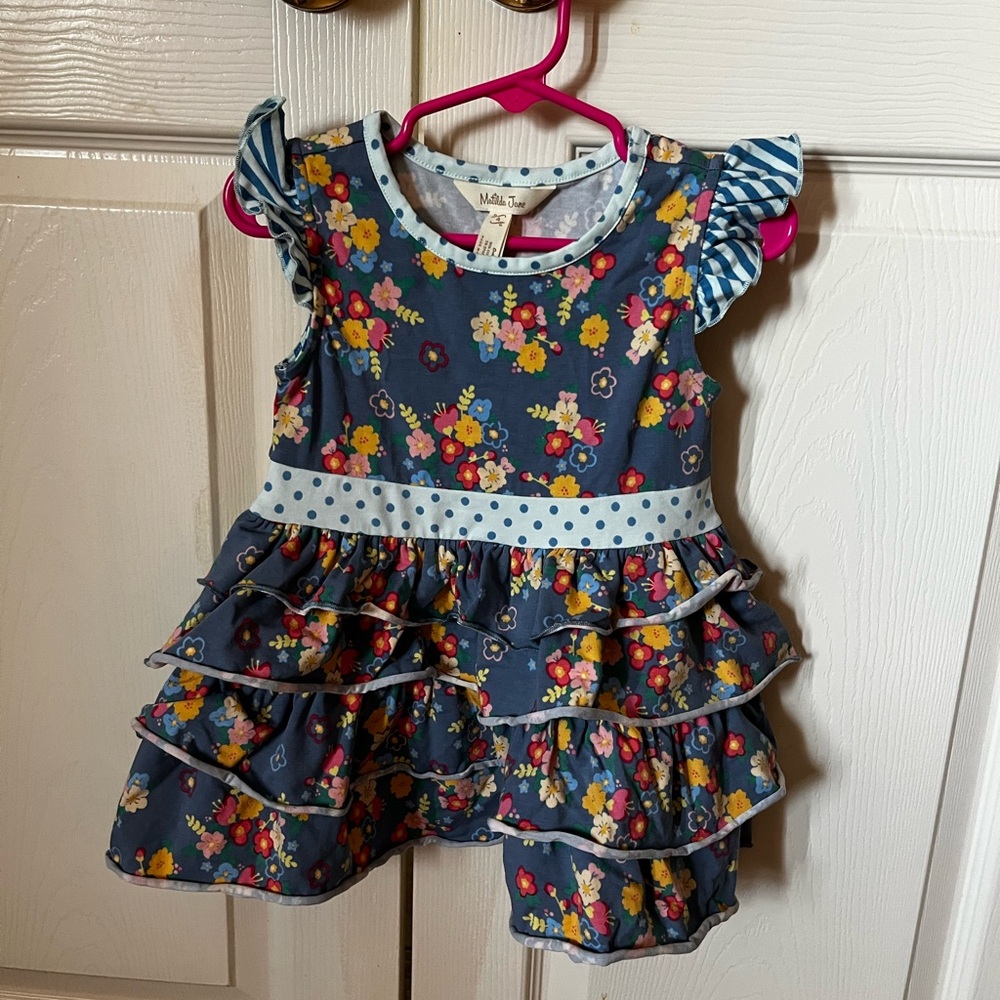 Floral Ruffle Dress with Polka Dot Trim